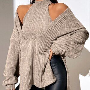 Apricot Preppy Womens Drop Shoulder Slit Hem Top & Halter Top
